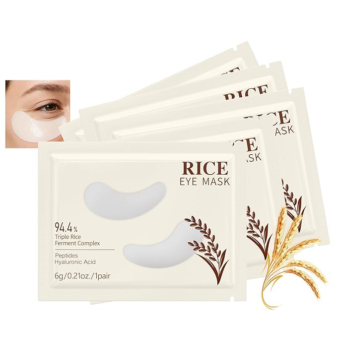 AKARY 94.4% Triple Rice Ferment Complex Under Eye Pathes 10PCS, Moisturizing, Firming, Glowing, Deeply Nourishing & Radiant Eyes Skin Gel Eye Masks for Dark Circles, Wrinkles, Eye Bags & Puffy Eyes