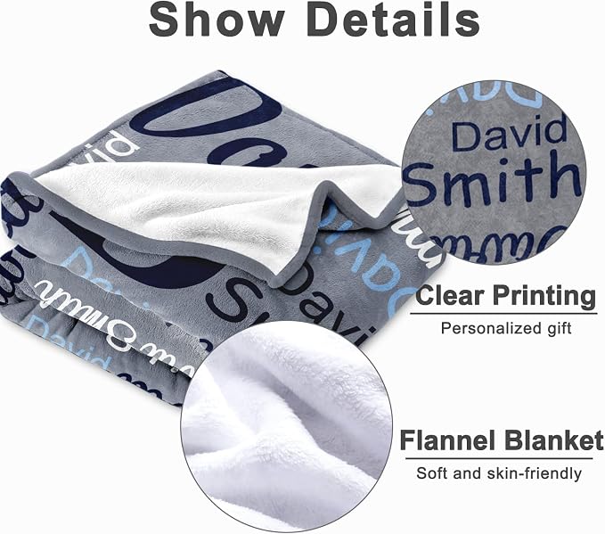 Yofair Ships Next Day, Personalized Blankets for Kids Custom Name Blanket for Boy Flannel Throw Blanket Customized Son Gifts for Teen Boys