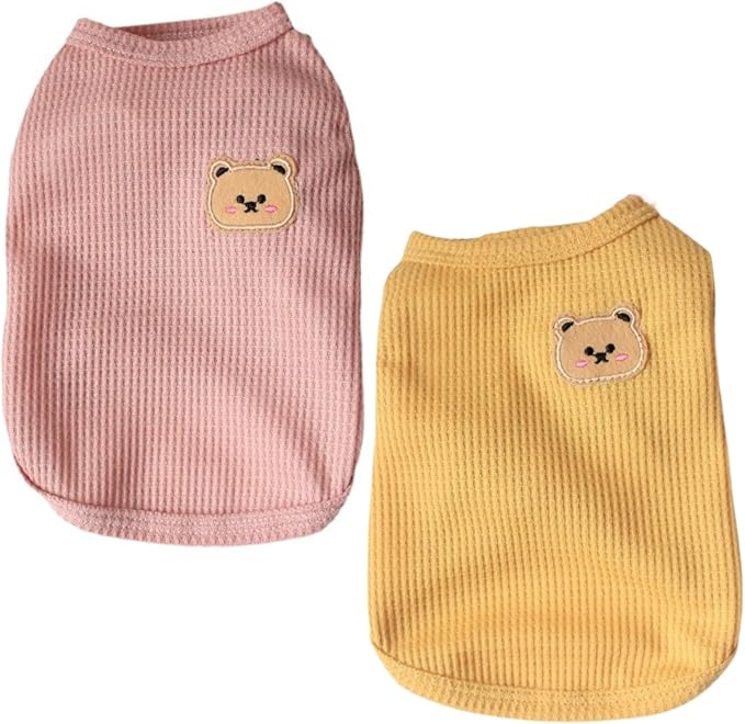 Cotton Dog & Cat Shirt Summer Lightweight Pet T-Shirts Soft Breathable Stretchy Tee Shirt Sleeveless Vest Dog Apparel for Medium Small Dog Clothes, 2PCS Yellow&Pink