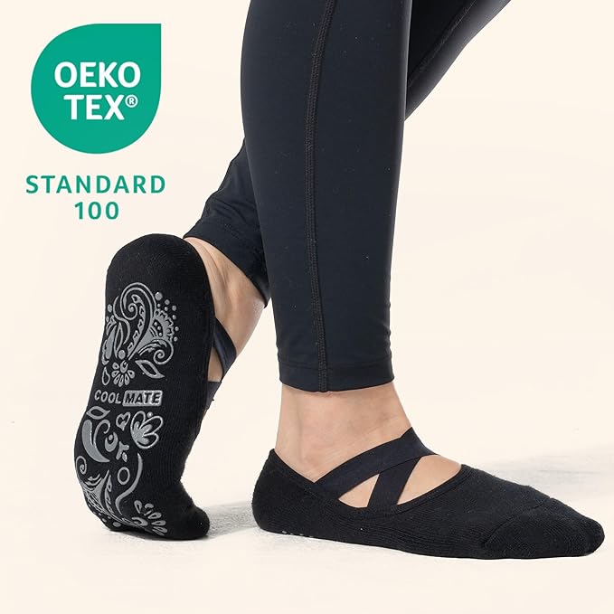 COOLMATE Pilates Socks with Grips for Women, Yoga Socks, Crew Non Slip Women for Barre, Pilates Gifts for Women