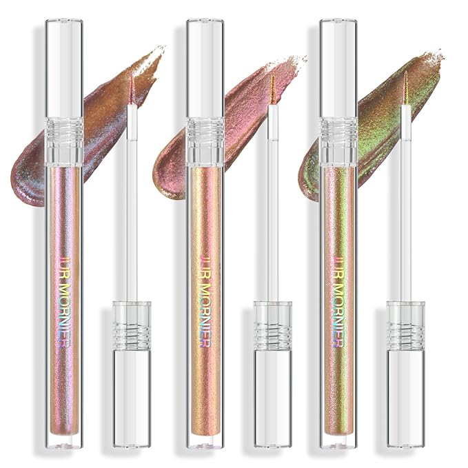 Multichrome Liquid Eyeshadow Set,3 Colors Multi-Dimensional Eye Liner Makeup,High Pigment Waterproof Metallic Eye Shadow,Ultre Fine Tip Glitter Eyeshadow (04 wonder+05 sunrise+06 dusk)
