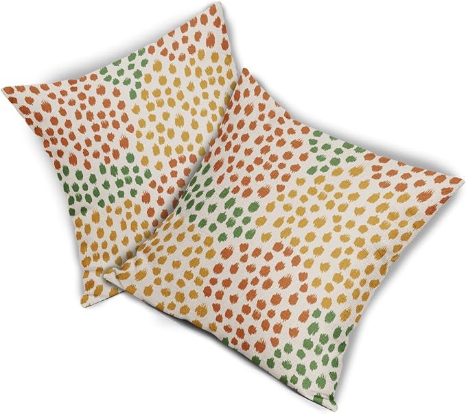 Orange Yellow Green Pillow Covers 18x18 Set of 2 Fall Colored Art Dot Decorative Throw Pillows Trendy Print Outdoor Pillowcase Holiday Seasonal Cushion Cover Linen Pillow Case Decor for Sofa Couch Bed