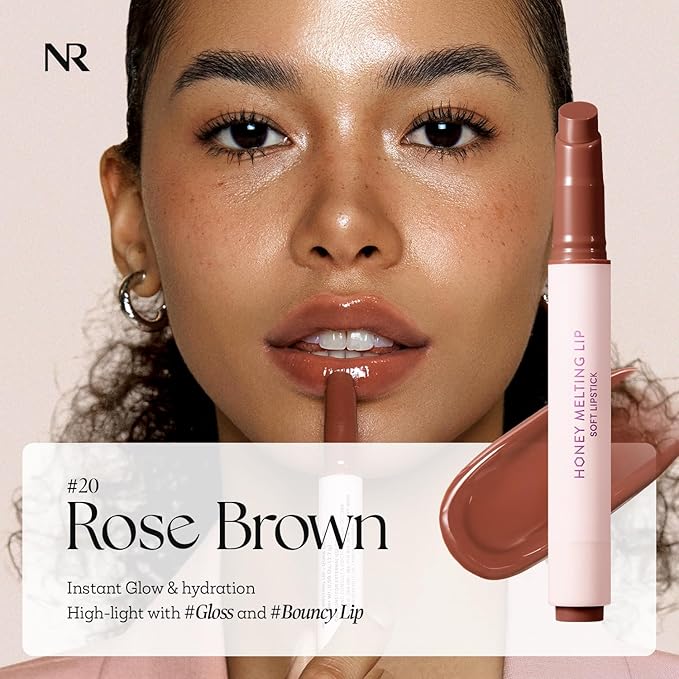 Nature Republic HONEY MELTING LIP (20 ROSE BROWN) SOFT LIP STICK, Hydrating Gloss, Moisturizing balms, Sheer tint, Shine & Nude, Glowy Finish, korean make up, Stocking Stuffers