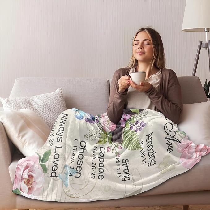 Christian Gifts for Women, Christian Blanket 60"x50", Christian Gift with Flowers, Birthday Gifts for Women, Religious Gifts for Daughter, Mom Sister, Friends Inspirational Throw Blankets