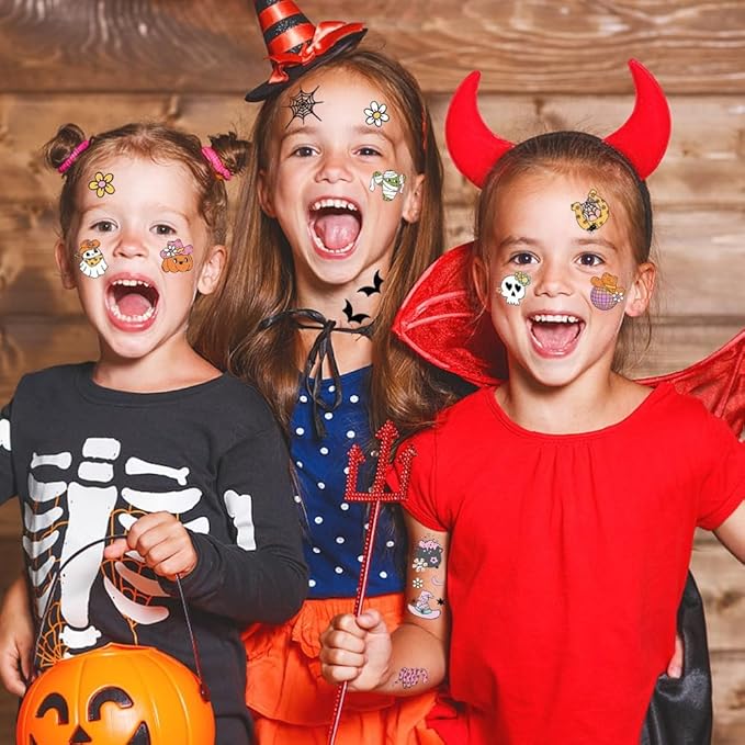 30 Sheets Halloween Temporary Tattoos Cartoon Witch Pumpkin Fake Tattoos Styles Mixed Ghost Skeleton Tattoos Spider Web Magician Stickers Waterproof Castle Tattoo for Kids Boys Girls Body Art Makeup