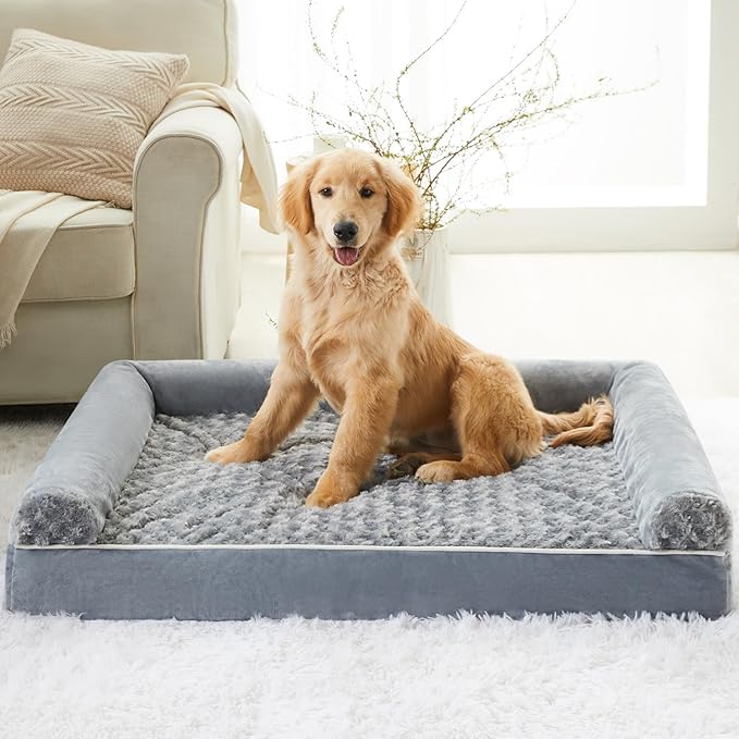 BFPETHOME Orthopedic Washable XXL Dog Bed for Senior Dog Cozy Sleep | Extra Large Waterproof Big Soft Pet Couch Bed for Dogs Relax with Removable Cover Supportive Egg Crate Foam Grey 48x35 Inch