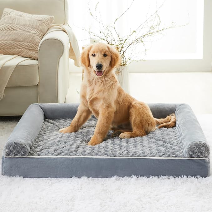 BFPETHOME Orthopedic Washable XXL Dog Bed for Senior Dog Cozy Sleep | Extra Large Waterproof Big Soft Pet Couch Bed for Dogs Relax with Removable Cover Supportive Egg Crate Foam Grey 54x36 Inch