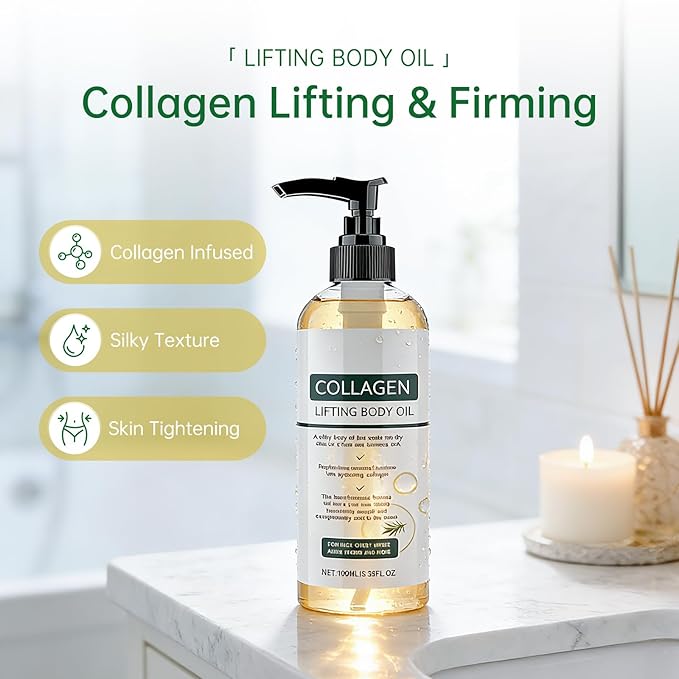 New Collagen Lifting Body Oil After Shower, Hydrating Collagen Oil For Body, Moisturizing Anti Aging for Women & Men, Helps Soften Appearance of Crepey Skin for All Skin Types-1PC