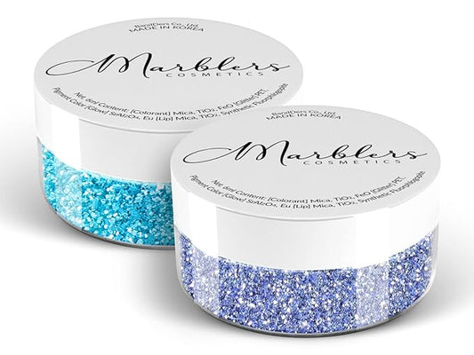 MARBLERS Twinkle Face & Body Glitter Duo [ICY Blue & Aqua Blue] 0.36oz (10g) | Non-Toxic | Vegan | Cruelty-Free | Eyeshadow, Nail Polish, Nail Art | Festival, Rave & Party Makeup | Nail Art | Gel Nail