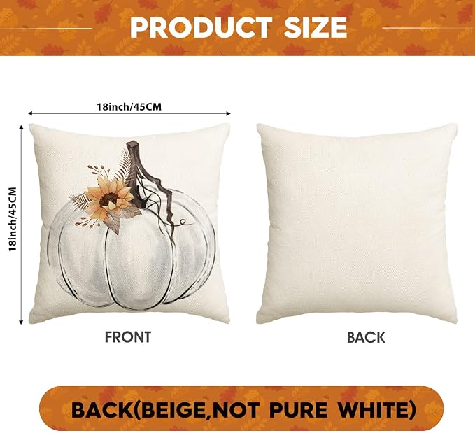 AVOIN colorlife Fall White Pumpkin Vase 18x18 Inch Pillow Covers Set of 4 | Home Sweet Home Autumn Thankful Grateful Blessed Harvest Floral Seasonal Harvest Decoration Sofa Couch Farmhouse Decor
