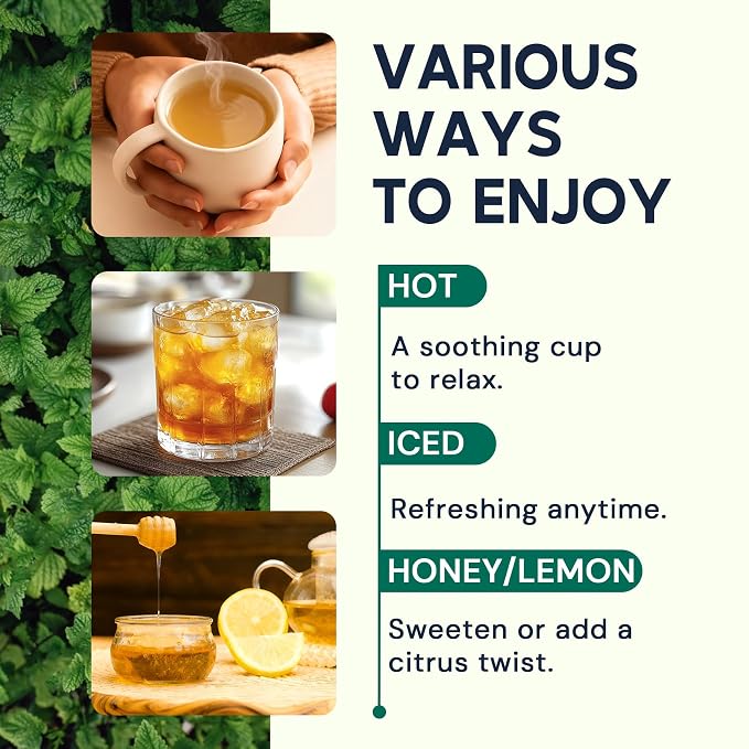 Hiihone Peppermint Tea Bags, Pure Peppermint Leaves, Fresh Minty Herbal Tea, Naturally Caffeine-Free, Non-GMO, Enjoy Hot or Iced, 50 Tea Bags