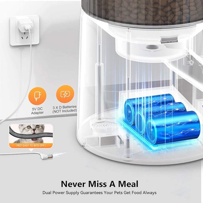 Automatic Cat Feeder: 4L Timed Cats Food Dispenser Programmable | Easy to Set, Dual Power, Precise Portion, Auto Pet Feeder with Stainless Steel, Detachable Washable for Cats and Small Dog