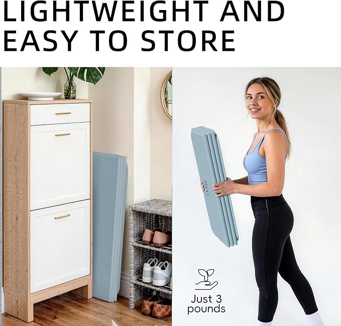Foldable Yoga Mat 75"x31" – 0.24" Thin | Easy to store & carry – takes little space. Exercise mat: non-slip for home gym. Pilates mat: odor-free & easy-clean.