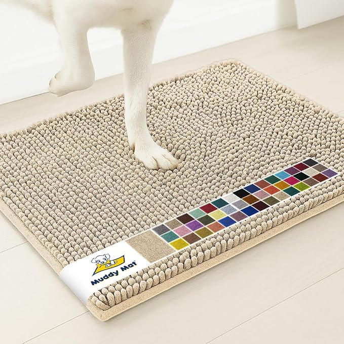 Muddy Mat® | Super Water Absorbent Door Mat Indoor, Microfiber Quick Dry Chenille Entryway Rug, Slip Resistant Front Door Mat, Indoor Mats for Entryway, Machine Washable Pet Rug, Beige 30"x19"