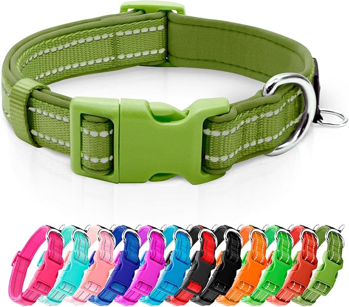 azuza Reflective Dog Collar, Neoprene Padded Puppy Collar, Army Green, XS