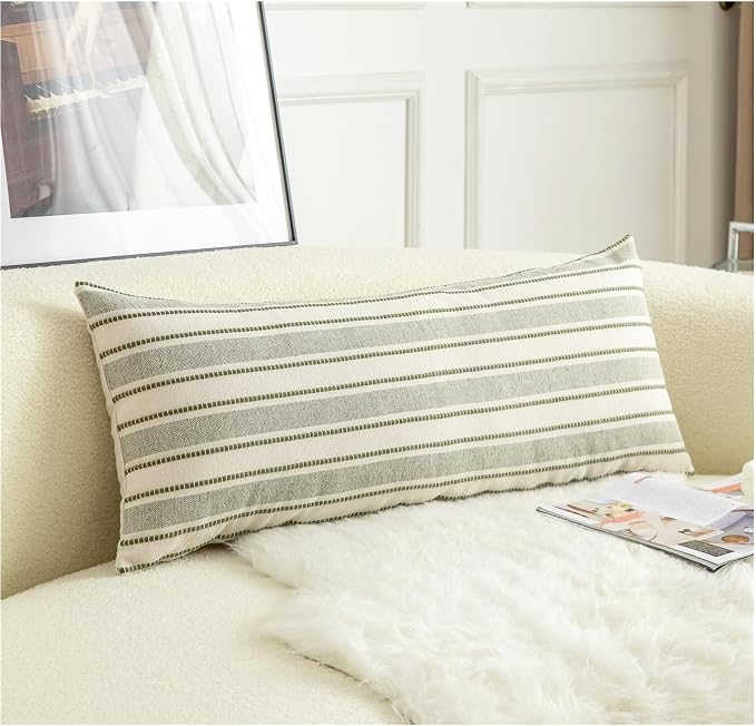Cethom Decorative Boho Lumbar Pillow Covers, Modern Farmhouse Couch Pillowcase, 14 x 36 Long Accent Body Throw Pillow Covers, Sofa Bed Living Room Decor Cushion Case, Olive Green, Pack of 1