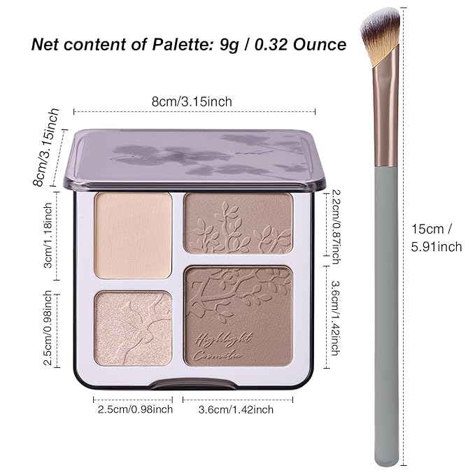 Face Highlighter Contour Shading Palette Sculpting Long-lasting Pressed Powder Smooth Matte Shimmer Finish Makeup for Cool Toned Skin
