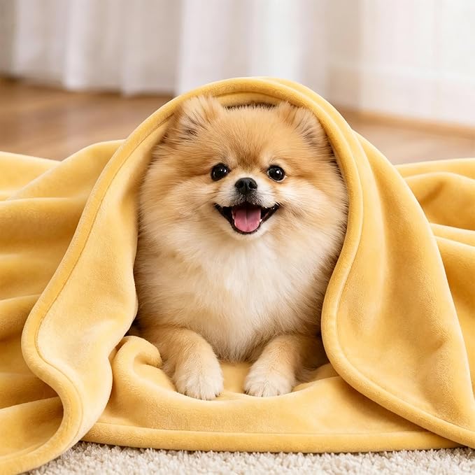 LOOBANI Waterproof Puppy Blanket for Dog Crate, 30"x40", Yellow | Ideal for Small Medium Dogs Cats Bed, Double-Side Flannel Reversible, Liquid Pee Proof Stain-Proof for Furniture Protection