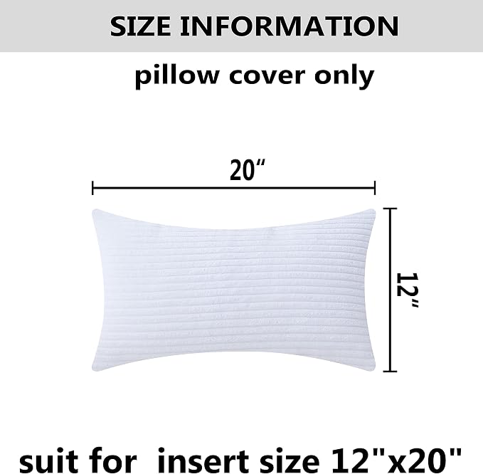 Home Brilliant Oblong Pillow Cover Decorative Striped Corduroy Rectangle Cushion Cover for Couch, 12 x 20 Inch, Pure White