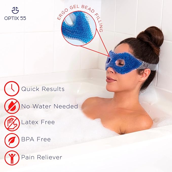 Gel Eye Mask - Hot Cold Compress Eye Therapy Pack | Cooling Mask for Puffy Eyes, Headaches, Dark Circles | Reusable | Ergo Gel Bead (Blue)