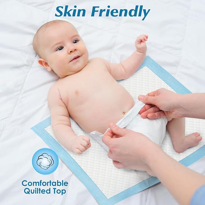 50 Count Super Absorbency Disposable Underpads, 17” x 13” | Leakproof Quick Drying Disposable Pads for Baby, Disposable Changing Pads for Baby, Disposable Diaper Changing Pads