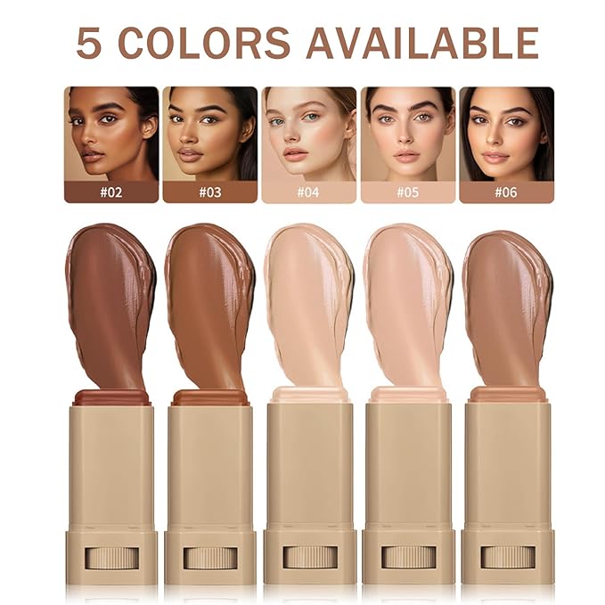 Beauty Balm Serum Boosted Skin Tint with Brush– Lightweight Essence Tinted Foundation Stick for Flawless Sheer to Full Coverage, Natural & Breathable Contour Stick for Face Makeup(#03)