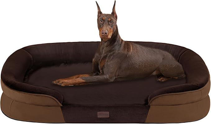 Dwanton Orthopedic Waterproof XX-Large Dog Bed Sofa, Gel Memory Foam, 48" | Egg-Crate Foam Dog Sofa, Washable Pet Bed with Four Sided Bolster Cushion, Removable Cover & Non-Slip Bottom, Brown