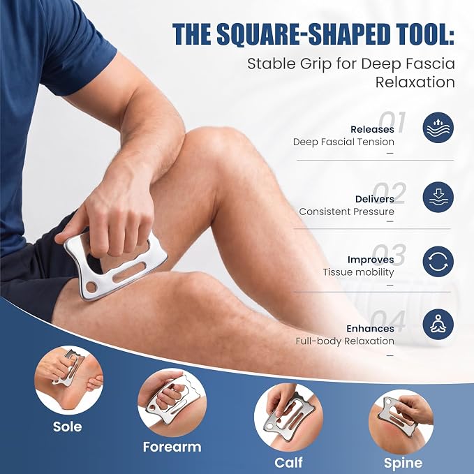 THLHKD 2 in 1 Muscle Scraper Tools Set, Stainless Steel Gua Sha Scraping Massage Tool, Physical Therapy Sports Injury Recovery, Pain Relief Deep Tissue Massage Tool
