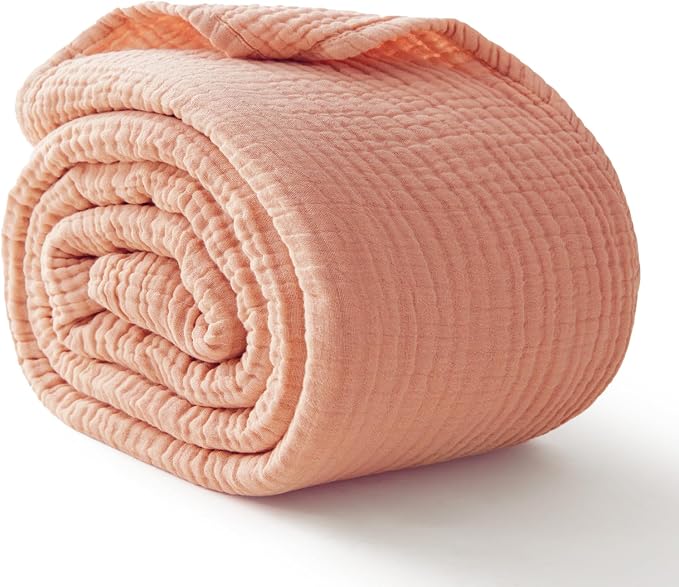 100% Cotton Muslin Blanket Twin 66" x 90", 6 Layers Breathable and Lightweight Cotton Blankets for Couch, Soft Cooling Summer Gauze Blanket for Adults All Season, Dusty Rose‌