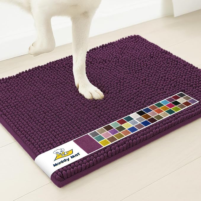 Muddy Mat® | Super Water Absorbent Door Mat Indoor, Microfiber Quick Dry Chenille Entryway Rug,Slip Resistant Front Door Mat,Indoor Mats for Entryway,Machine Washable Pet Rug, Dark Purple 24" x 44"
