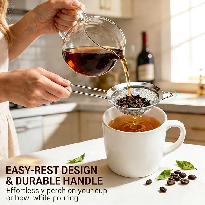 Anaeat Fine Mesh Strainers - Premium Stainless Steel Colander Sieve Sifters, with Durable Mesh and Sturdy Handle, Excellent for Sifting Dry ingredients, Flour, Pastas, Rice, Tea (2.8"）