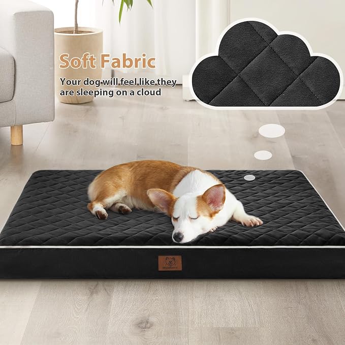 WNPETHOME Orthopedic Waterproof Dog Bed Medium for Comfy Sleeping | Washable Medium Pet Bed with Removable Cover, Multi-Needle Quilting Dogs Crate Bed Black 30x20 Inch