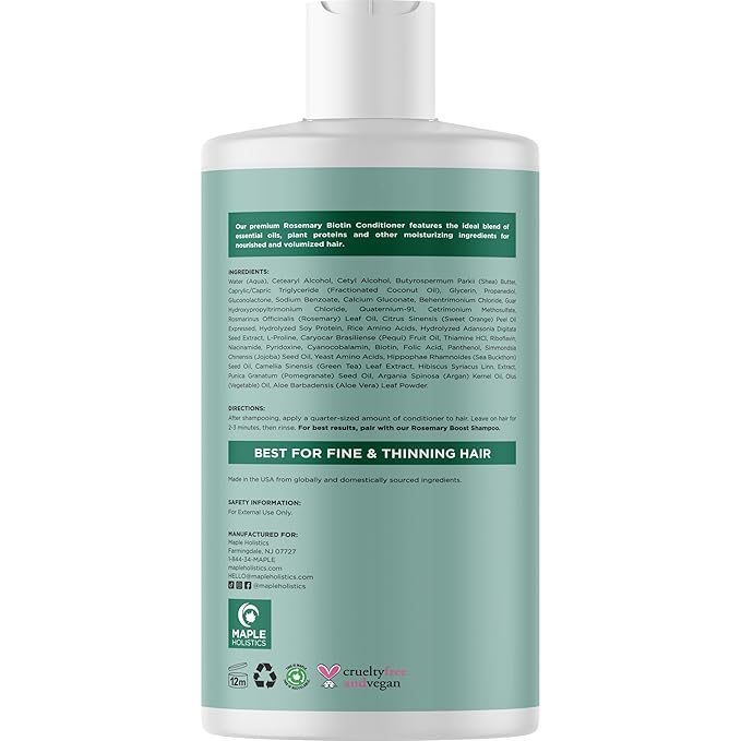 Biotin Rosemary Conditioner for Thinning Hair - Vegan Rosemary Biotin Conditioner with Volumizing Plant Proteins & B Vitamins for Fine Weak & Dull Hair - Sulfate Paraben & Silicone Free (16 Fl Oz)