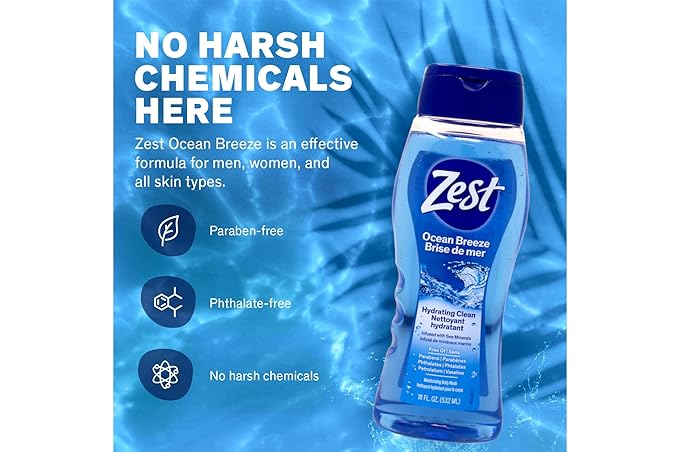 Zest Ocean Breeze Body Wash 18 oz (Pack of 6)