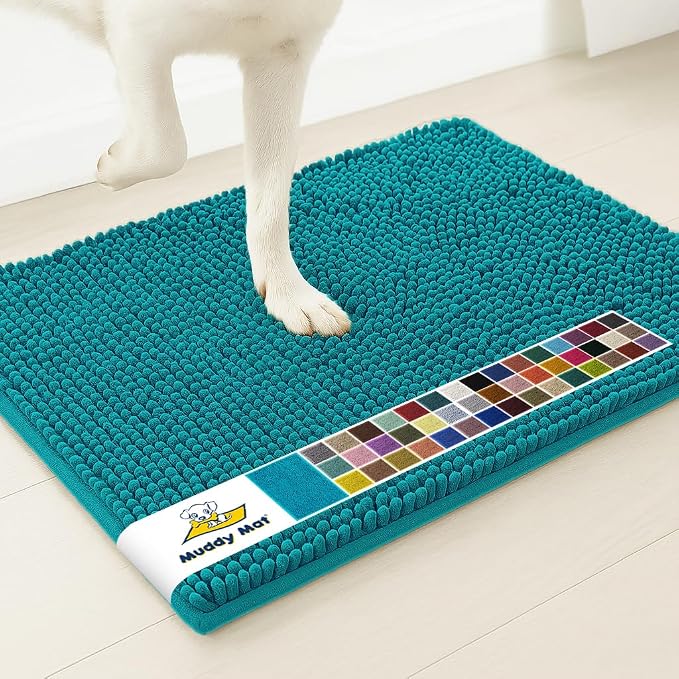 Muddy Mat® | Super Water Absorbent Door Mat Indoor, Microfiber Quick Dry Chenille Entryway Rug, Slip Resistant Front Door Mat, Indoor Mats for Entryway, Machine Washable Pet Rug, Teal 32" x 44"
