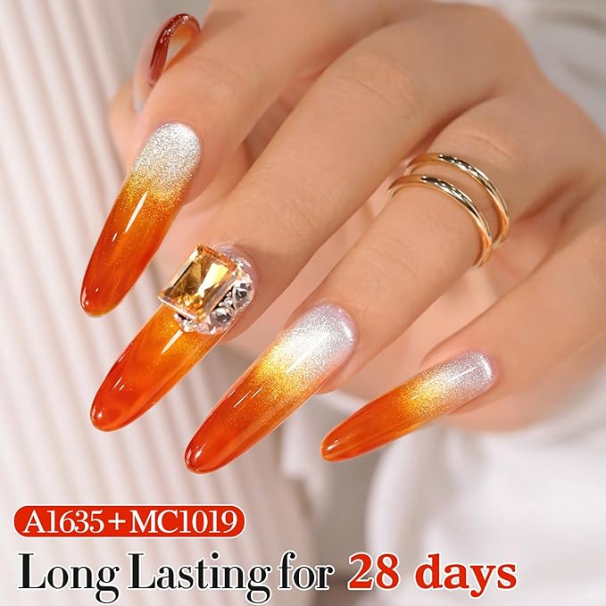 Double Rhythm 0.5 Oz Jelly Gel Polish Same Color Same Bottle Sheer Neutral Natural Light Milky Pastel 15ML Translucent Polish Art DIY at Home (Orange-A1635)