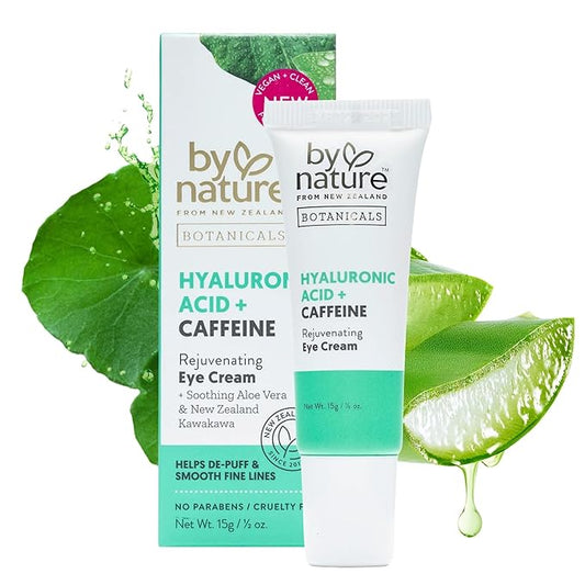 By Nature Botanicals Hyaluronic Acid & Caffeine Under Eye Cream - Firming & Refreshing Eye Cream for Dark Circles - Skincare from New Zealand - .5oz