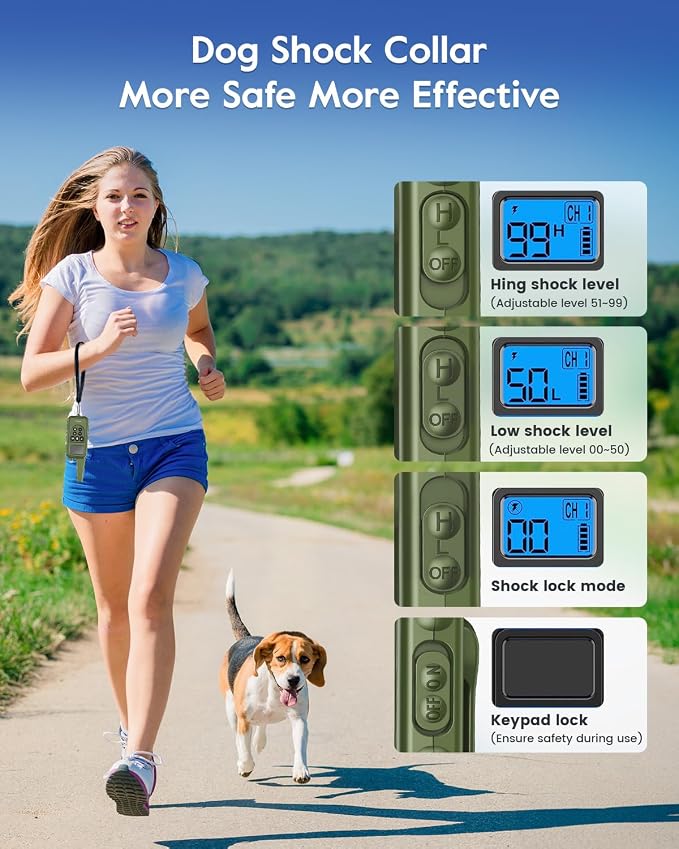 SLOPEHILL Dog Training Collar,4200FT Remote Shock Collar for Dogs 8-140lbs | IP68 Waterproof e Collar with Beep, Vibration, Safe Shock, Light ,No Shock Modes,Dog Collar with Removable Prongs,Dark Green