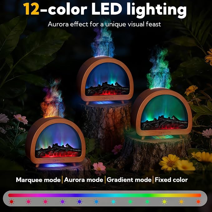3 Pack Flame Essential Oil Diffuser 200ml Ultrasonic Cool Mist Humidifier 12 Colors LED Light with Remote Control Aromatherapy Diffuser for Home Bedroom Hotel Office Spa Yoga,Wooden Grain