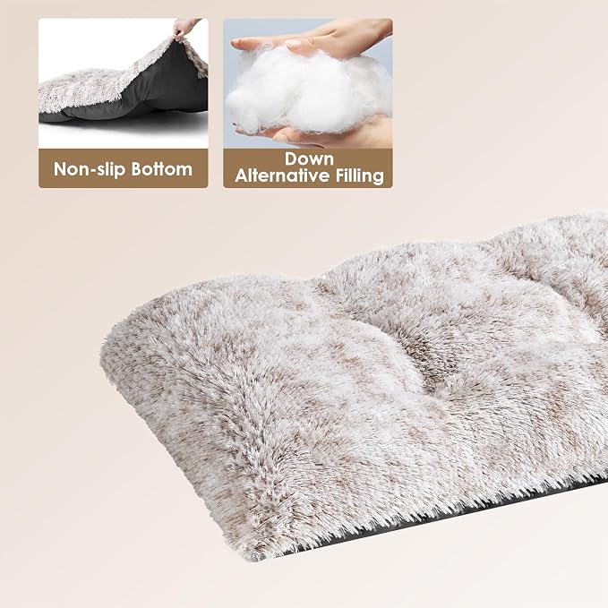 EHEYCIGA Fluffy Dog Crate Bed, Plush XX Large Dog Pillow, Brown | Xlarge Calming Anti Anxiety Plush Faux Fur Mat for Large size dogs, Washable Soft Warm Dog Pad with Non-Slip Bottom