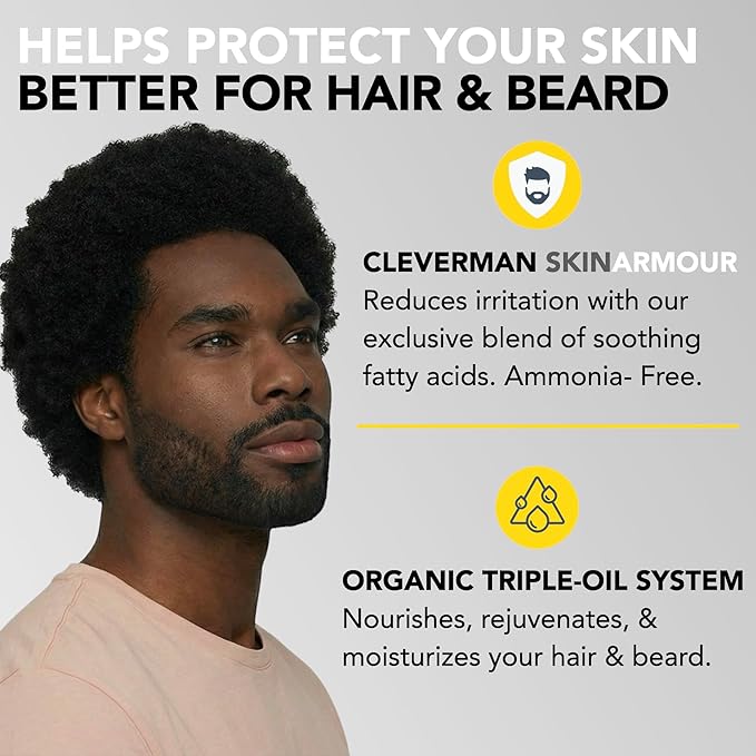 2X Reusable Hair & Beard Dye for Black Men – Black | Up to 10 Uses, 7 Minutes | Natural Gray Coverage, No-Drip Cream with SkinArmour® – Cleverman