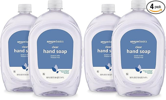 Amazon Basics Gentle & Mild Clear Liquid Hand Soap Refill, Triclosan-Free, 50 Fl Oz (Previously Solimo) (Pack of 4)
