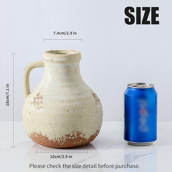 Ceramic Flower Vase Home Decor - 7.1 Inch Farmhouse Vases Rustic Vintage Living Room Kitchen Bedroom Decorations for House Book Shelf Office Coffee Desk Dining Fireplace