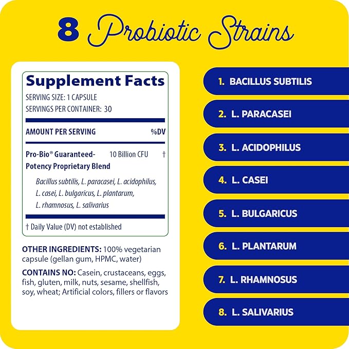 Enzymedica, Pro-Bio, Shelf Stable, Stomach-Acid Resistant Probiotic for Healthy Digestion, 10 Billion CFU, 30 Count