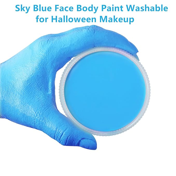Go Ho Light Blue Face Paint Washable for Halloween Makeup,Creamy to Gel Water Based Body Paint Full Coverage for Adults Children Cosplay Ghost Bride SFX Costumes Festivals Makeup,25g