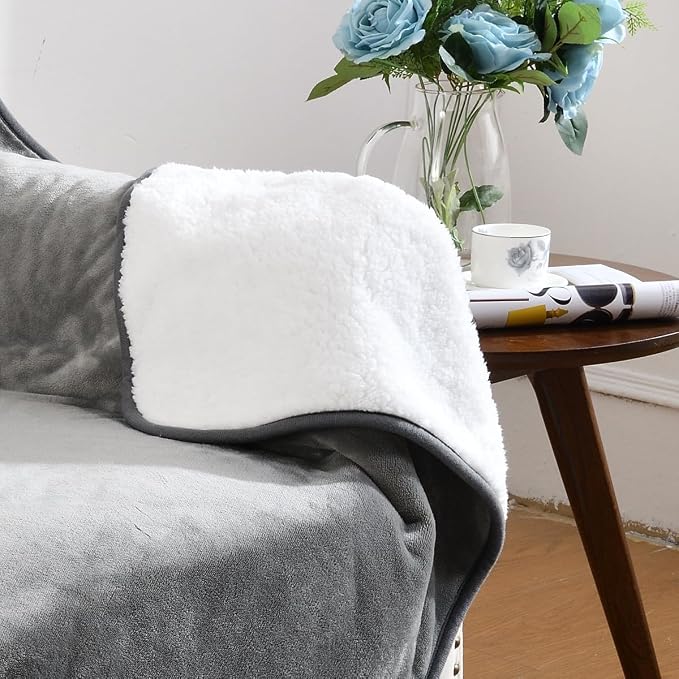 Soft Waterproof Blanket for Bed Couch Sofa, Grey, 30x40 inches | Liquid Pee Proof Pet Blanket for Dog Puppy Cat, Reversible Sherpa Fleece Blanket for Couch Cover, Furniture Protector