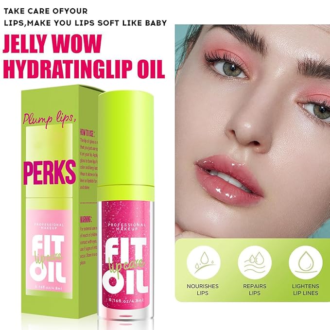 Hydrating Lip Oil, Big Brush Head Lip Glaze Shiny Transparent Lip Glow Oil, Nourishing & Non-sticky Long Lasting Fresh Clear Smooth Lip Care Plumping Lip Oil (# 01)