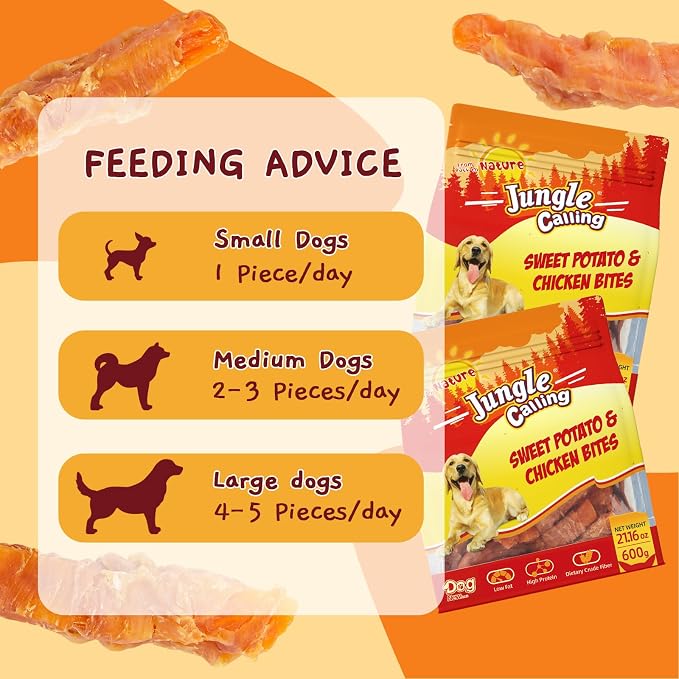 Jungle Calling Chicken & Sweet Potato Dog Treats, Fiber-Rich Chews, 1.33 lb | For Medium & Large Breeds, Rawhide Free, High Protein, Stomach-Friendly, Dental Health, Ideal for Training & Rewards