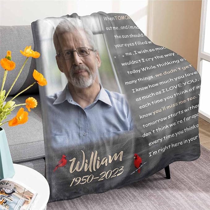Custom Memorial Blanket with Photos for Loss of Loved One, in Loving Memory Personalized Sympathy Blanket for Loss of Dad Mom Husband Wife Friend Memory of Loved One Gifts, Made in USA