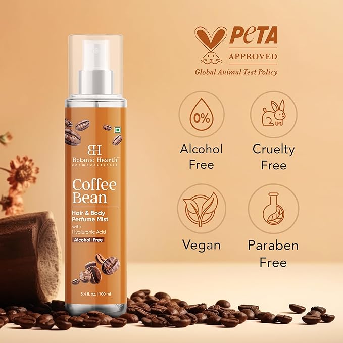 Botanic Hearth Coffee Bean Hair Perfume & Body Mist, Long-Lasting Hair Deodorizer & Body Scent for Women & Men, Alcohol-Free Clean Fragrance Hair Spray For Everyday Wear, All Day Freshness, 3.4 Fl Oz